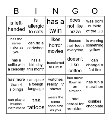 Get To Know You Bingo! Find someone who... Bingo Card