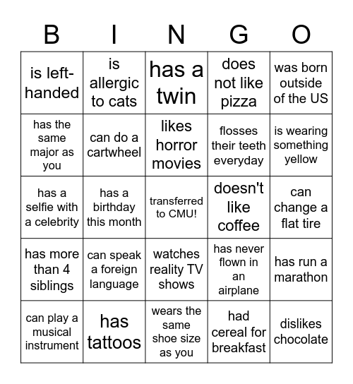 Get To Know You Bingo! Find someone who... Bingo Card