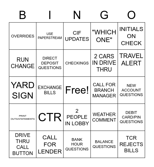 TELLER BINGO Card