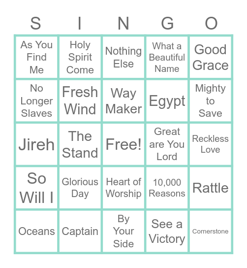Worship Bingo Card