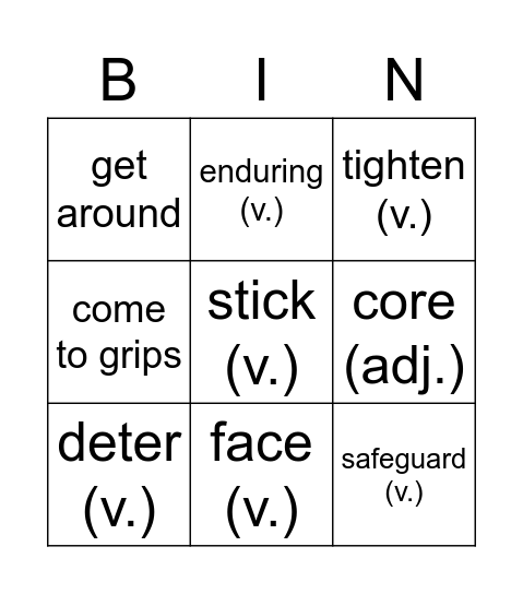 Day 13 - Vocabulary Bingo Card