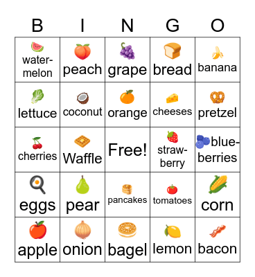 Foods - Part 1 Bingo Card