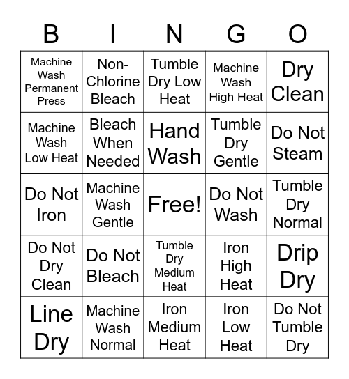 Laundry Care Bingo Card