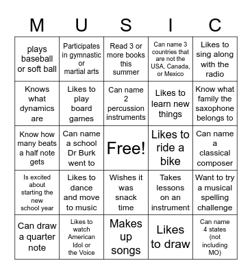 Music Class Bingo! Bingo Card
