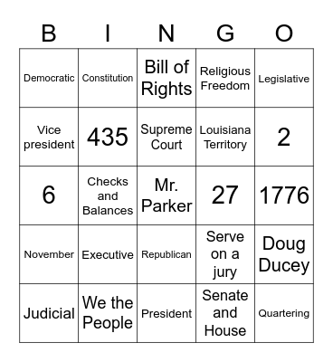 Civics Bingo Card