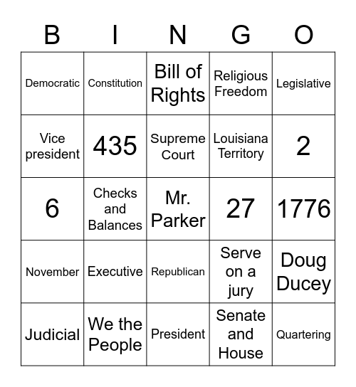 Civics Bingo Card