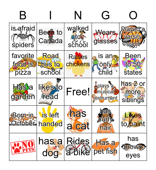 About you! Bingo Card