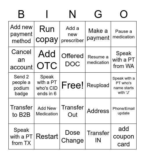 PillPack Bingo Card