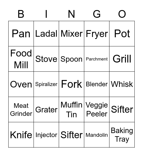 Kitchen Utensils You Have at Home Bingo Card