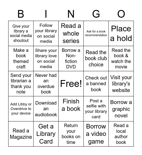 Library Card Sign-up Month Bingo Card