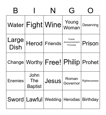 Jesus's Warning & Death of John The Baptist Bingo Card