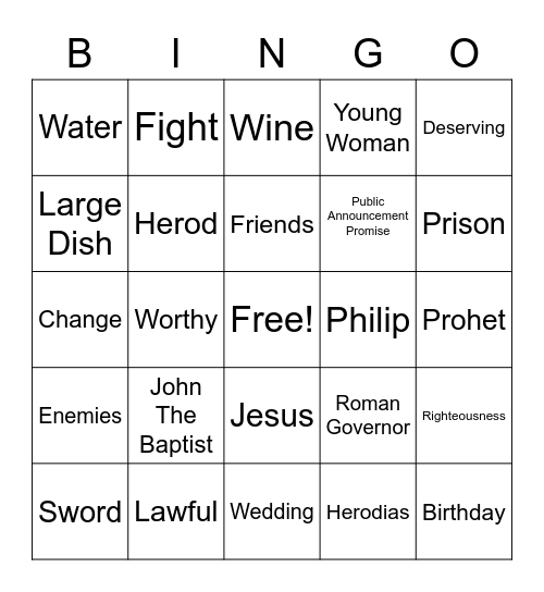 Jesus's Warning & Death of John The Baptist Bingo Card