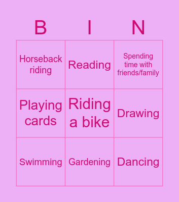 Hobbies and Interests Bingo Card