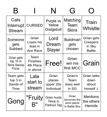 GRIAN MCC 16 BINGO Card