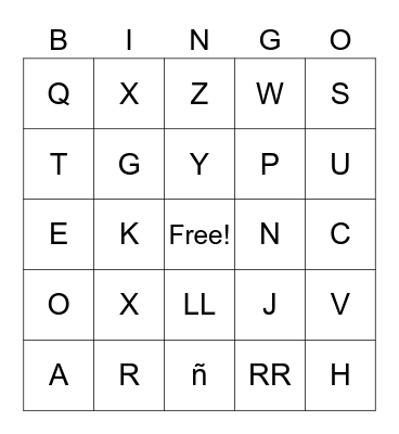 Spanish Alphabet Bingo Card