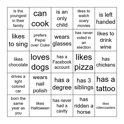 Find Someone Who..... Bingo Card