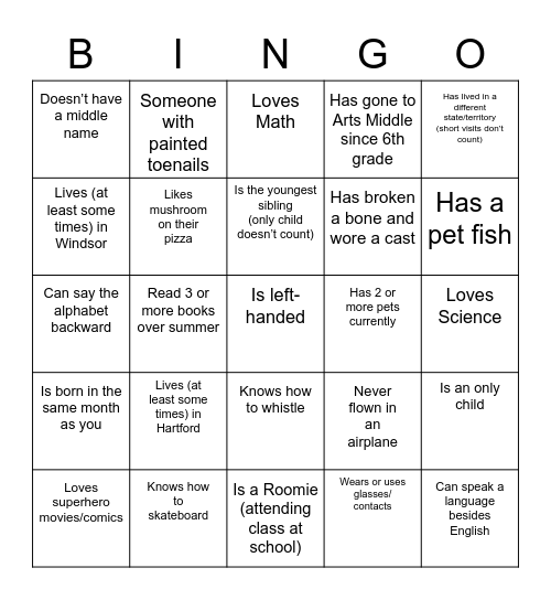 Get-To-Know-You BINGO Card