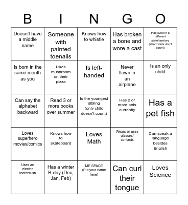 Get-To-Know-You BINGO Card
