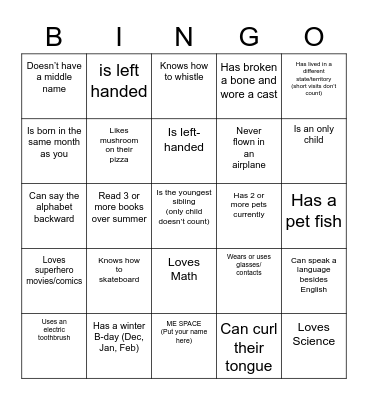 Get-To-Know-You BINGO Card