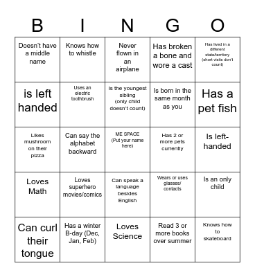 Get-To-Know-You BINGO Card