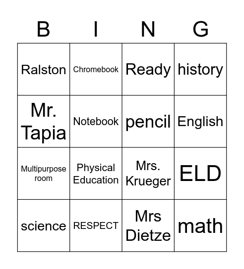 ELD VOCABULARY Bingo Card