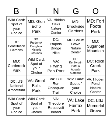 Outdoor Sites of the DMV Bingo Card