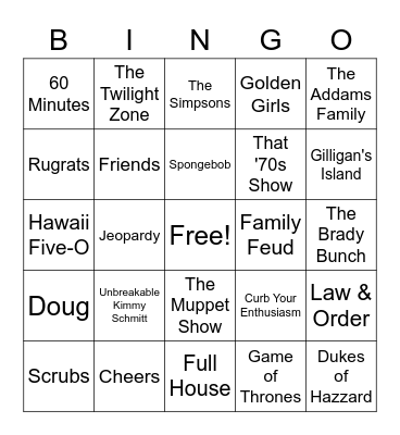 TV Theme Song Bingo! Bingo Card