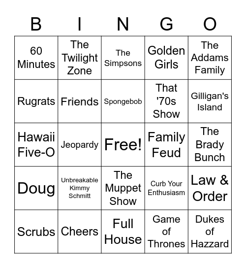 TV Theme Song Bingo! Bingo Card