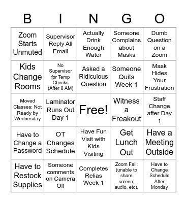 School's Back Bingo Card