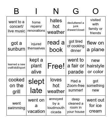Summer Bingo Card