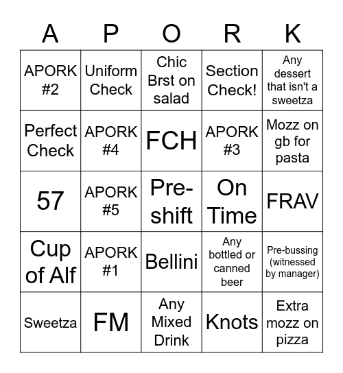 Pork Psychosis Bingo Card