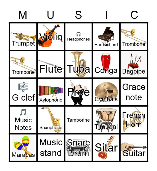 "MUSIC" Bingo Card