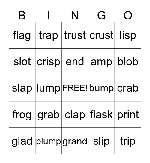 CONSONANT BLENDS Bingo Card