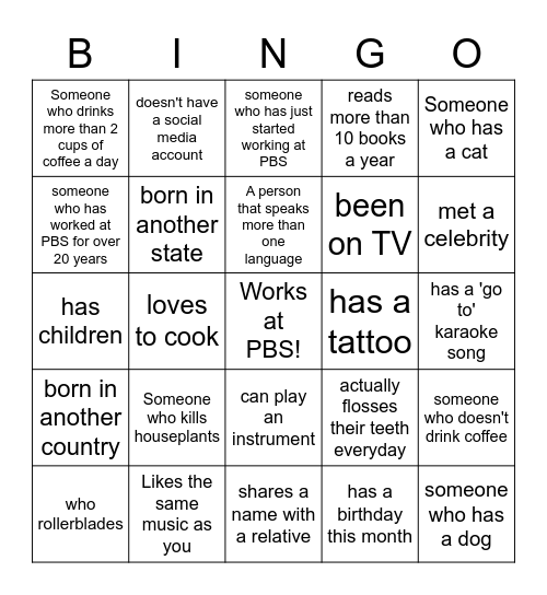 PBS Icebreaker Bingo Card