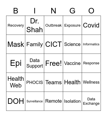 DOH 1 Bingo Card