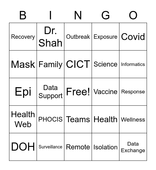 DOH 1 Bingo Card