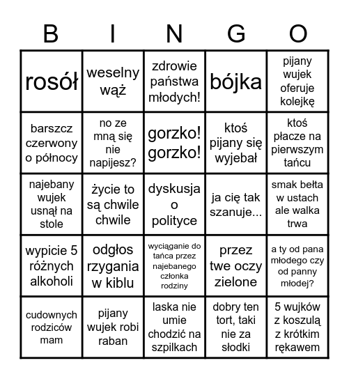 bingo weselne Bingo Card