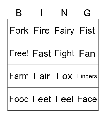 /f/ initial Bingo Card