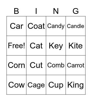 /k/ initial Bingo Card