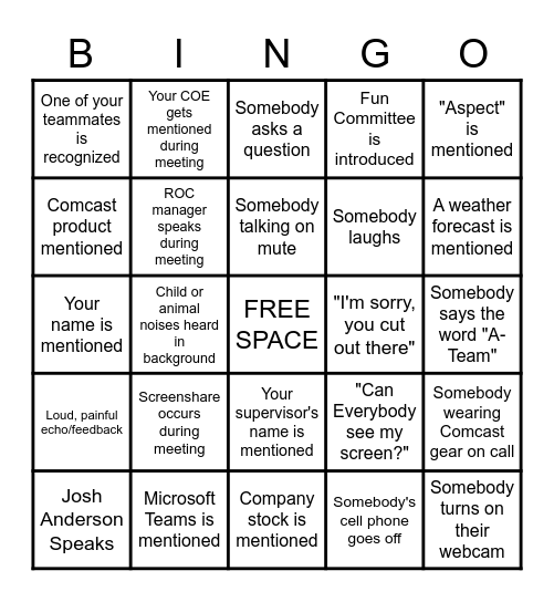 A-Team Bingo: August Edition Bingo Card