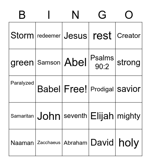 Sunday School Trivia Bingo Card