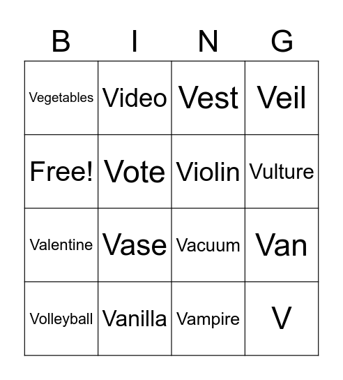 /v/ initial Bingo Card