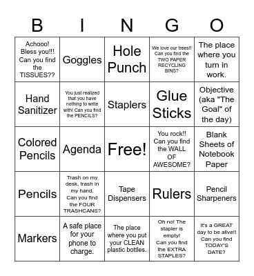 EXTREME Classroom Supplies Bingo Card