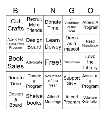 Library Friends Week Bingo Card
