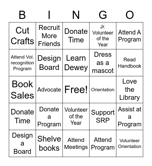 Library Friends Week Bingo Card