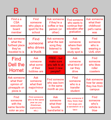 Commuter Student BINGO! Bingo Card