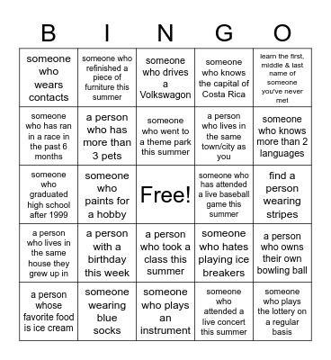 PREP Welcome Back 2021-2022 Bingo Card