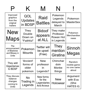 Pokemon Presents Bingo Card