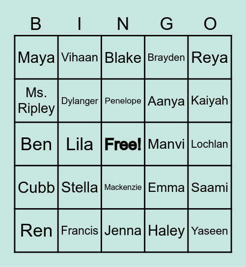 Classroom Bingo Card