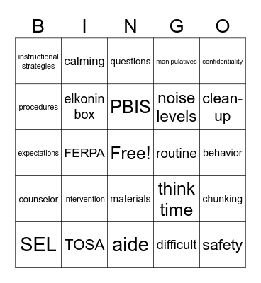 Intervention Aide Bingo-Monday Bingo Card
